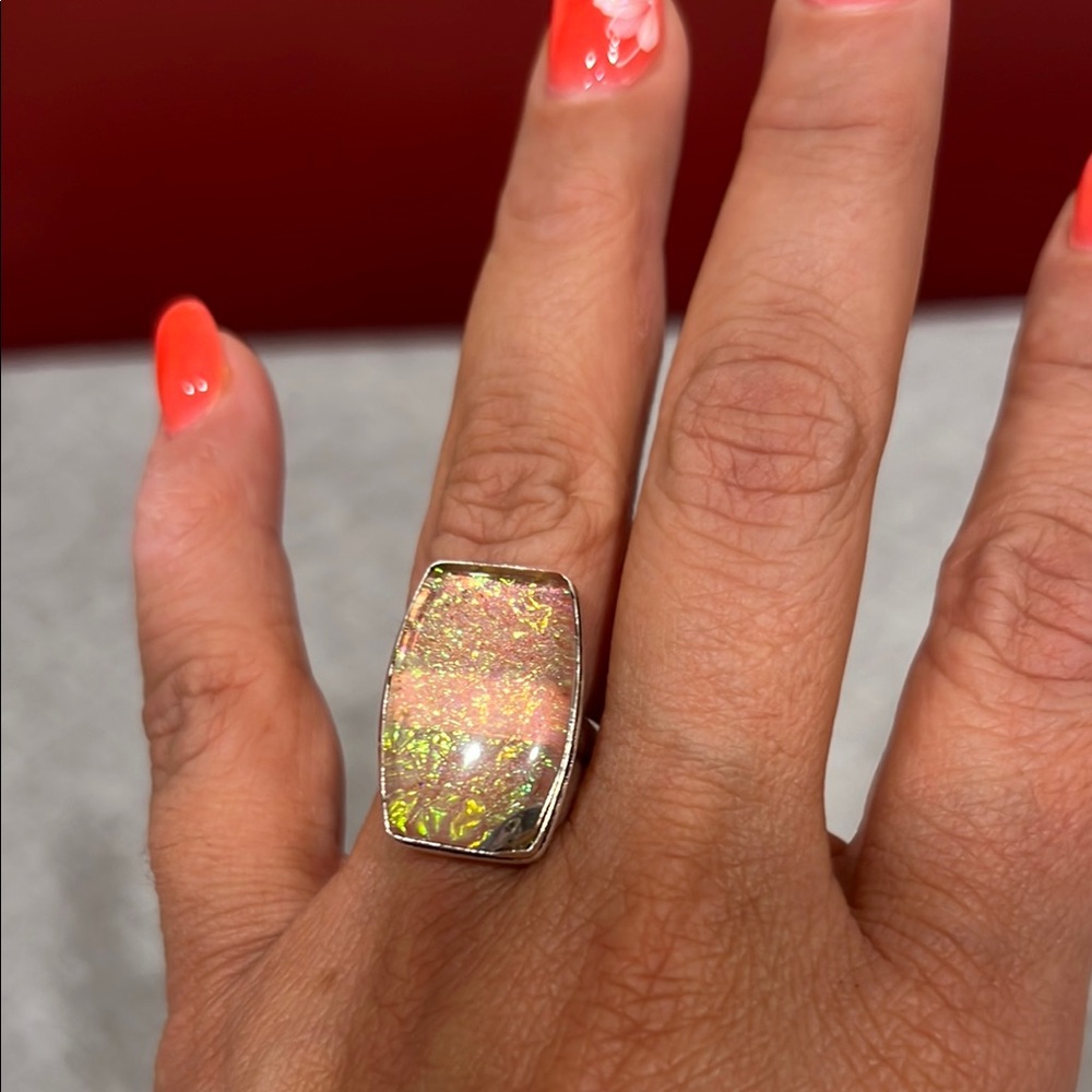 Elegant silver tone Opal Silver Ring